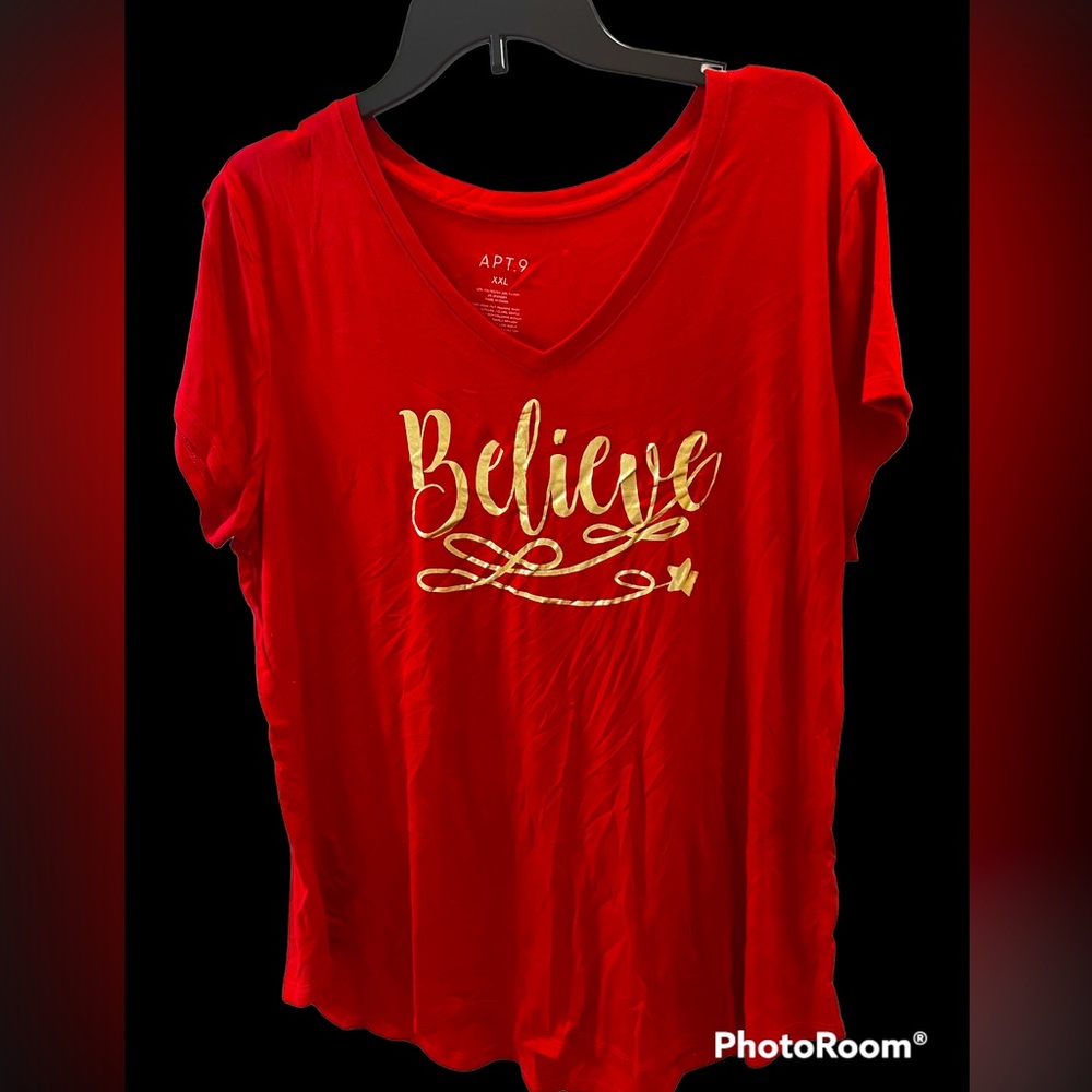 Believe! Red short sleeve tee.